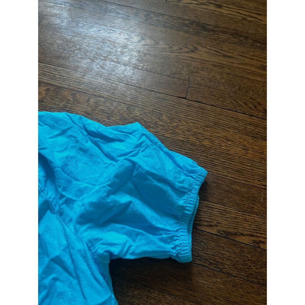 Crown & Ivy Pleated Ruffle Aqua 100% Cotton Short Sleeve Mini Dress Petite Small - Picture 6 of 9